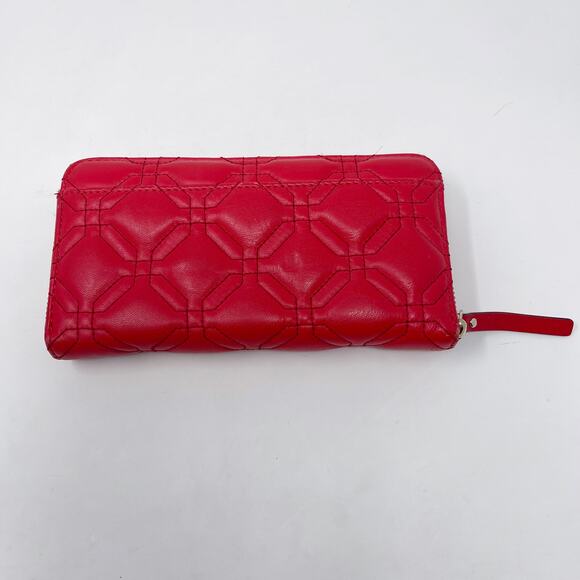 Kate Spade Red Leather Quilted Astor Court Neda Wallet Accordion Zip Around - Picture 2 of 15